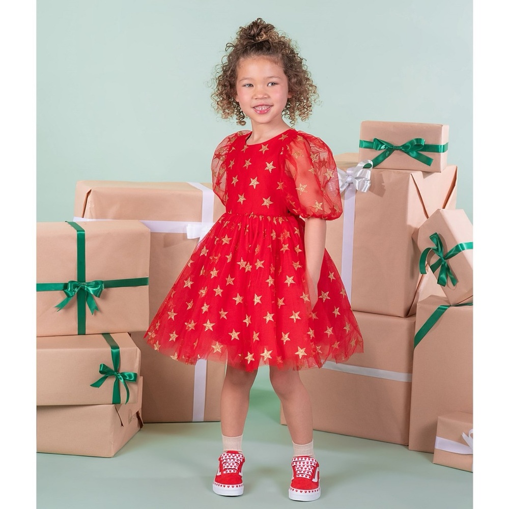Rock Your Kid Red Dress with Gold Stars